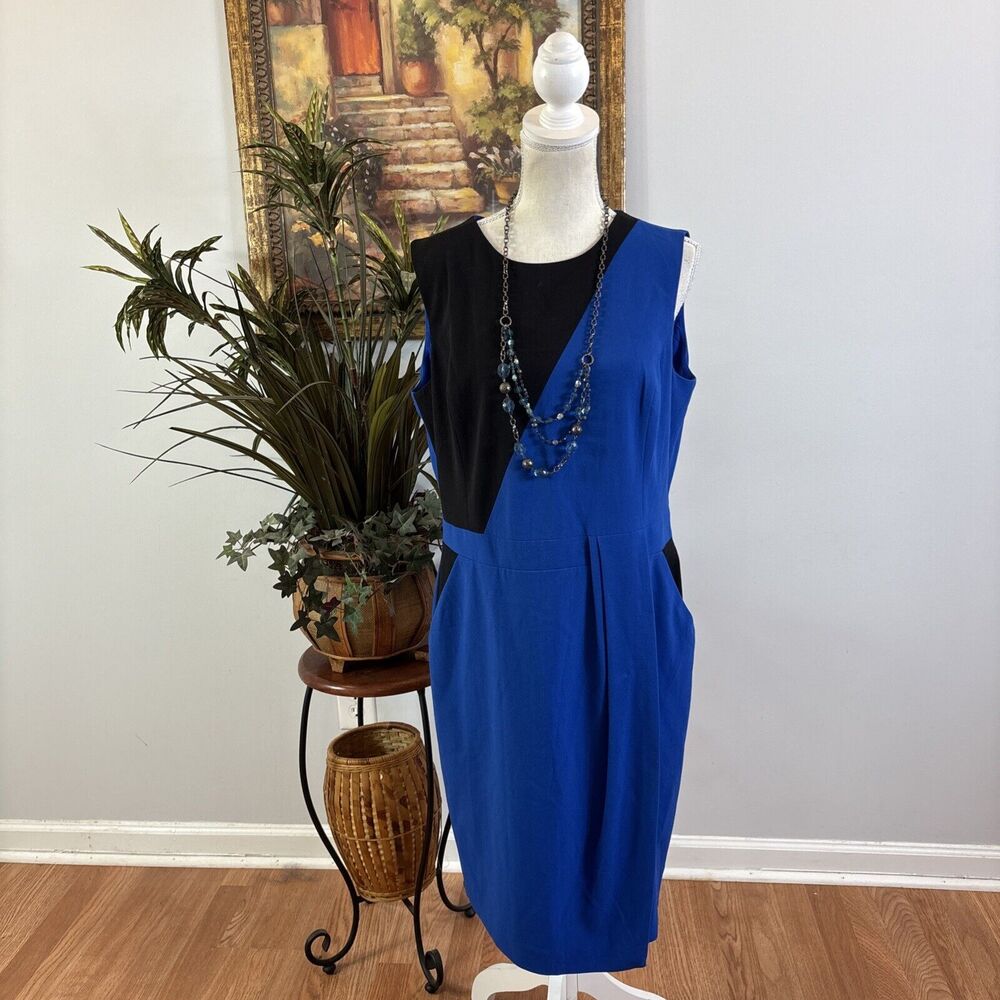 NINE WEST Women's Wrap Dress 12 Sleeveless Sheath Pocket Autumn Foliage Stretch